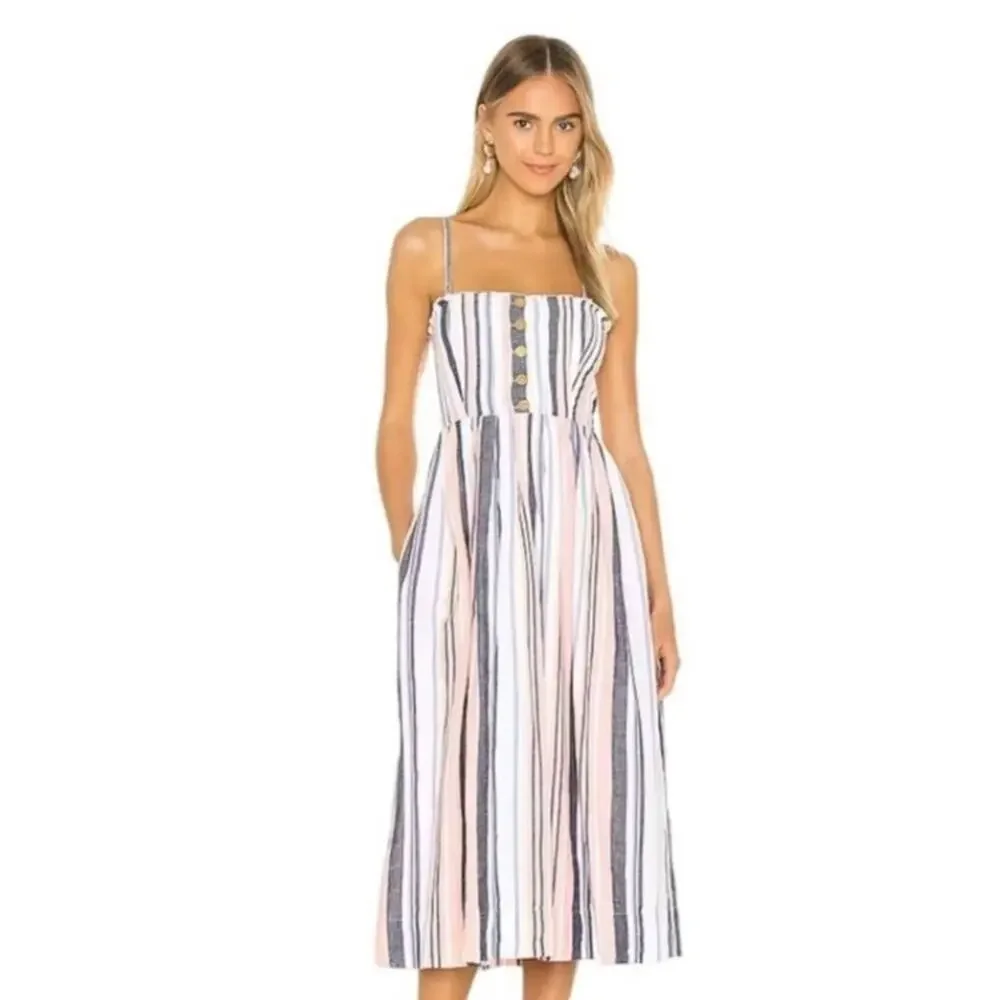 Free People Lilah Pleated Tube Striped Midi Dress XS NWT